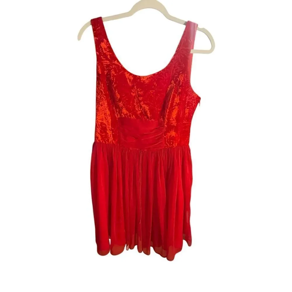 Free People Vibrant Red Crushed‎ Velvet Party Mini Baby Doll Dress Sz 8